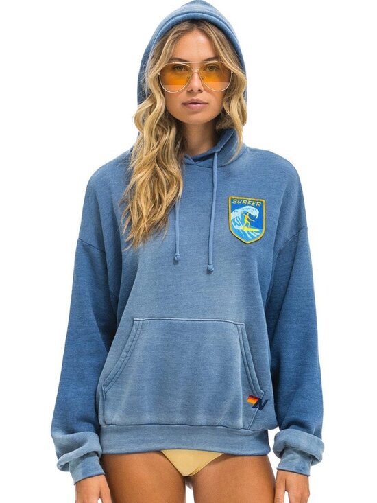 Aviator Nation Tops - Aviator Nation Surfer Wave Patch Pullover Relaxed Hoodie - Faded Water - Size Sm